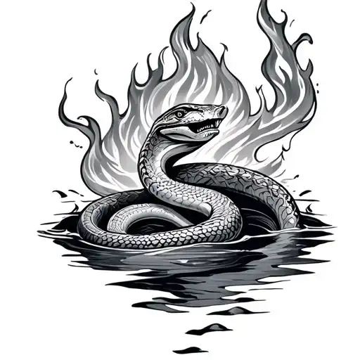 little fire, decendant of mars, flowing waters snakes tattoo design idea