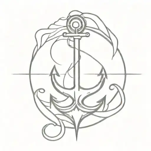 wave compass anchor  tattoo design idea