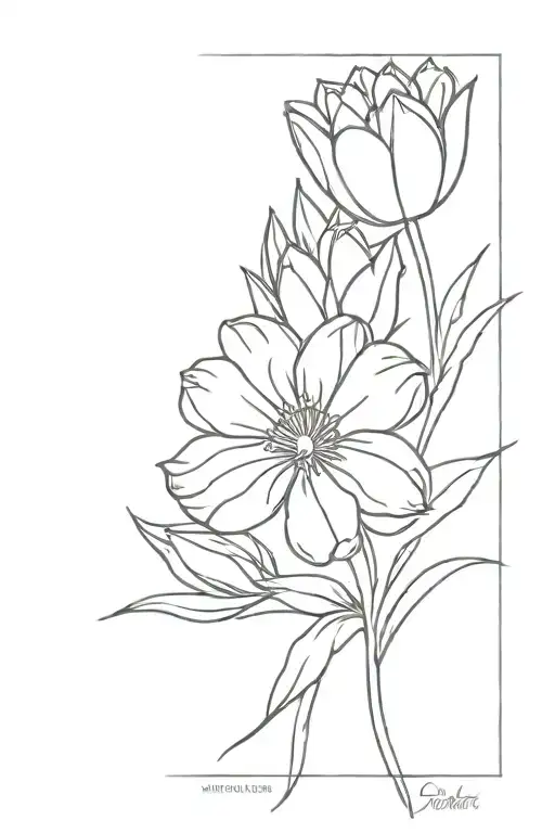 tulips and gerber daisy bouquet tattoo design idea