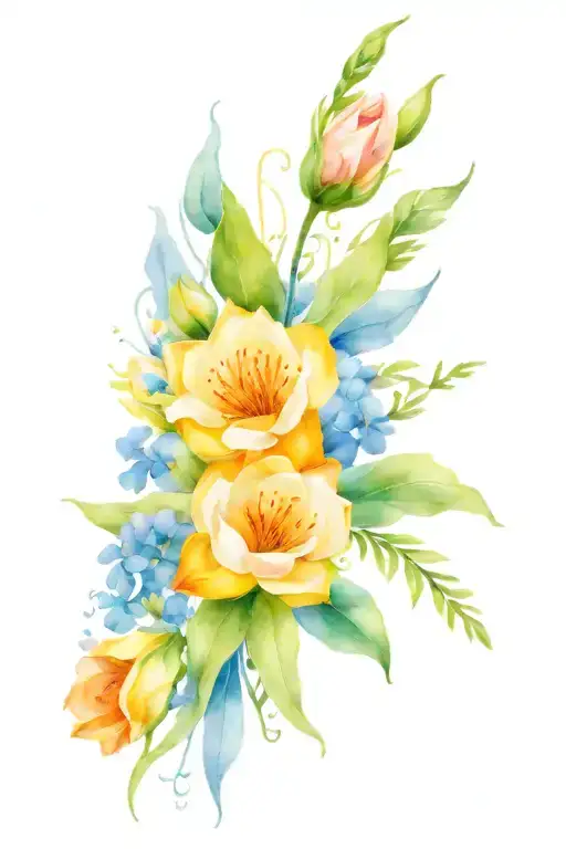 January May July November birth flower bouquet tattoo design idea