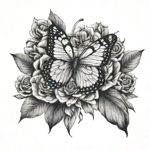 creates an image with very fine lines like a tattoo of a butterfly in black and white, with I'm enough written on the pa tattoo design idea