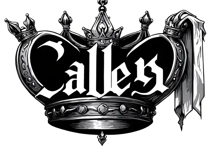 the name "Caleb" with a crown hanging tattoo design idea