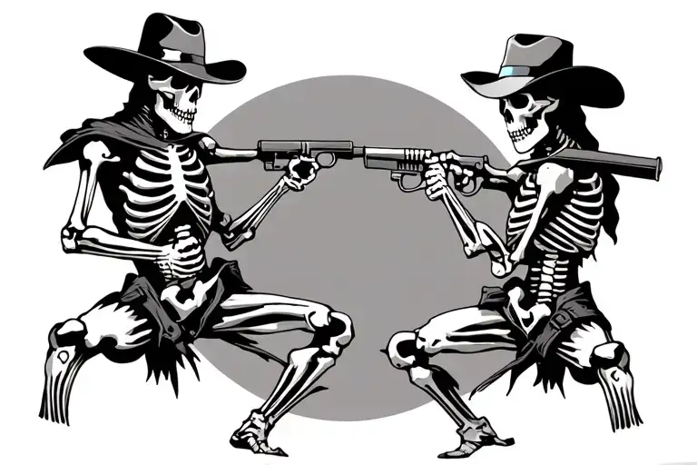 skeleton cowboys in a duel tattoo design idea