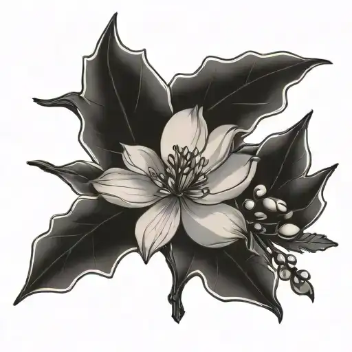 magnolia branch with holly flower tattoo design idea