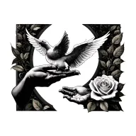 the creation of Adam with dove and rose tattoo design idea