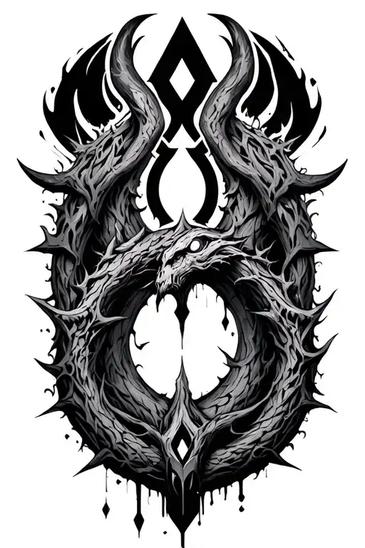 Warcraft including alliance sigil spray painted Ouroboros with yggdrasil tattoo design idea