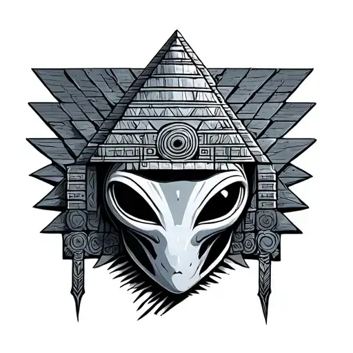 Aztec Pyramid with alien face tattoo design idea