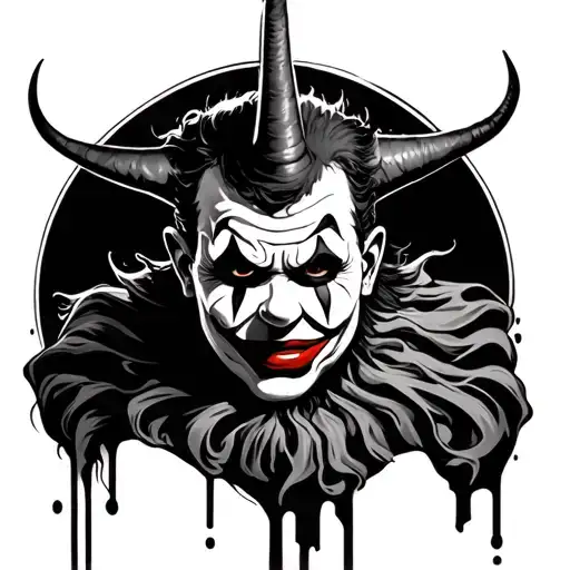 Can you generate a tattoo of Art the Clown , from the Terrifier movies , as an ONi  mask tattoo design idea