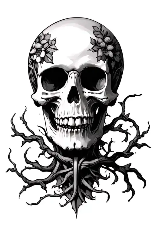 skeletal with vines throat elongated tattoo tattoo design idea