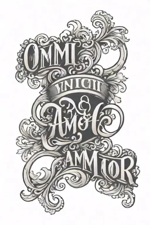 omni vincit amor tattoo with the lettering in a design resembling the latin meaning of love  tattoo design idea