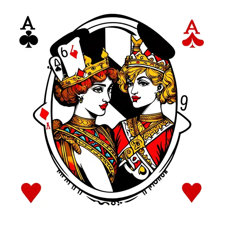 Las Vegas King and queen of cards logo with color tattoo design idea