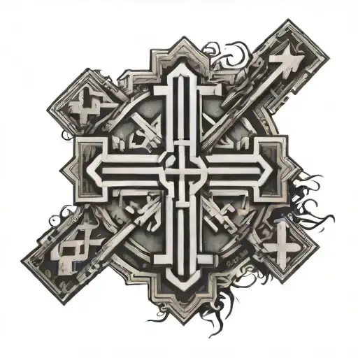 Jerusalem cross wooden tattoo design idea