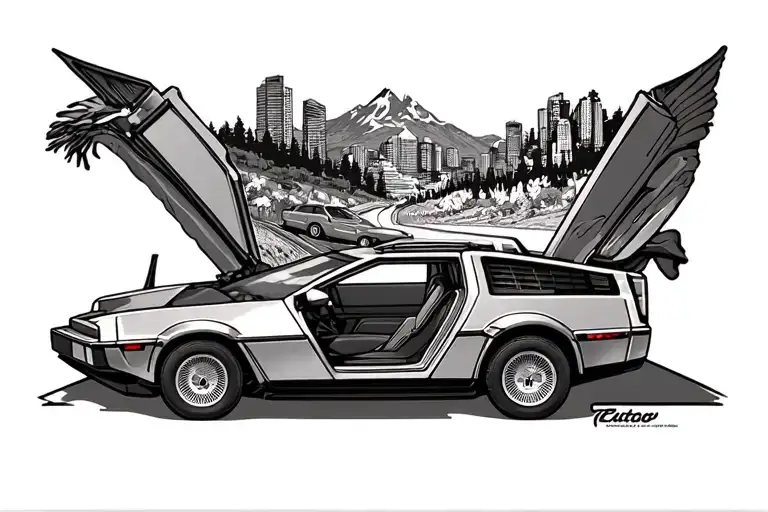 delorean And hill valley tattoo design idea