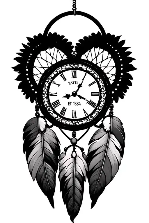 dreamcatcher with clock with EST 1984 tattoo design idea
