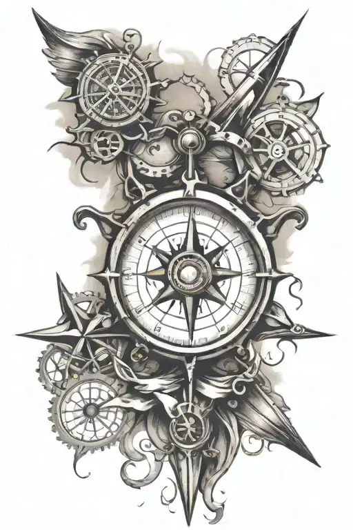 steam punk nautical compass suicide survivor symbol tattoo design idea