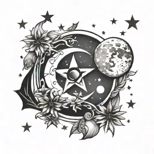 gothic waxing moon and stars  tattoo design idea