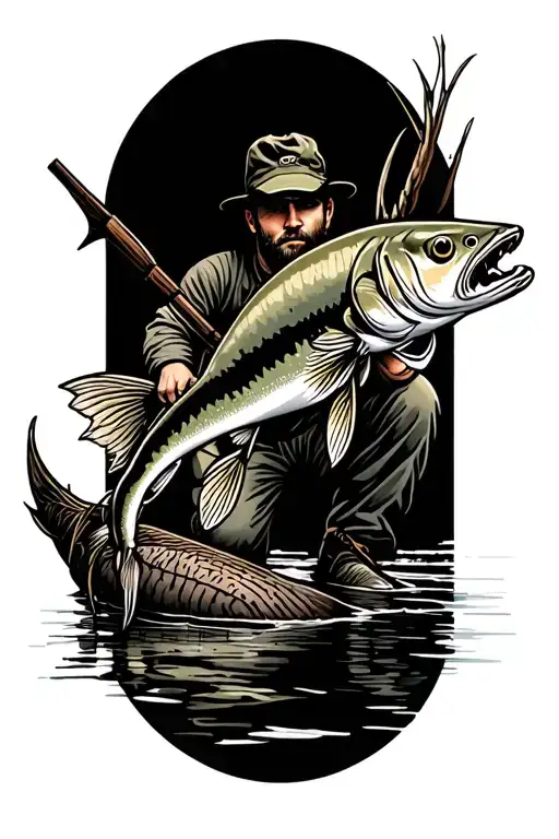 hunting and fishing tattoo design idea