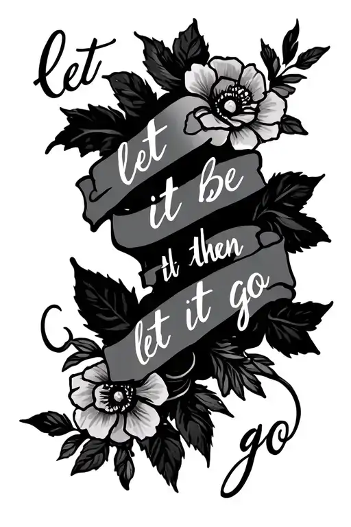 spine tattoo of the words “let it be, then let it go” in cursive with flower vines wrapping around the words tattoo design idea