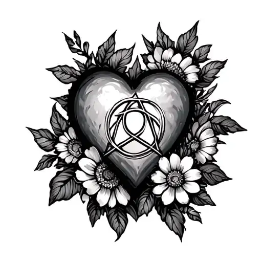 heartagram surrounded by flowers  tattoo design idea
