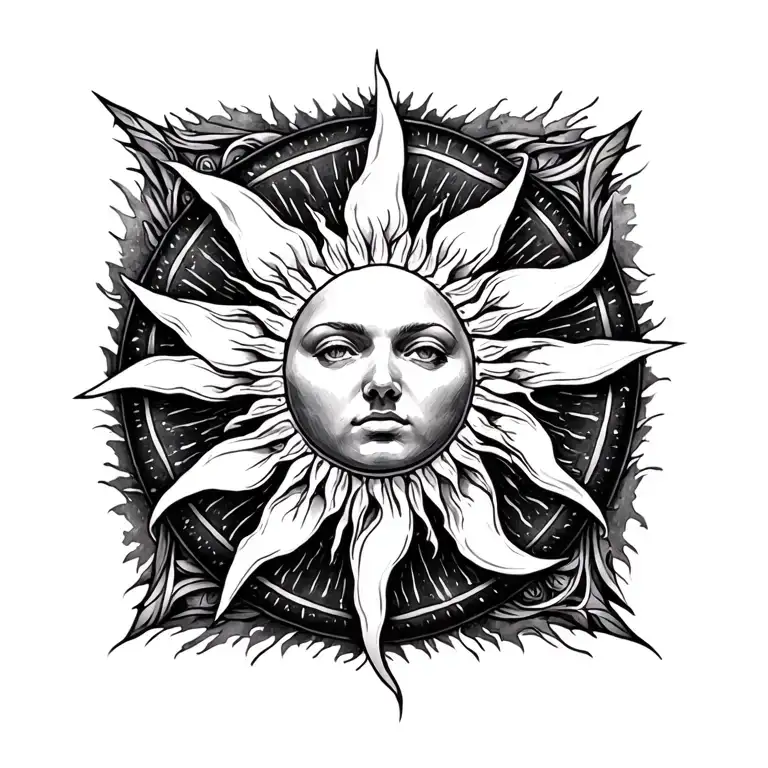 imperfect octagram sun tattoo design idea