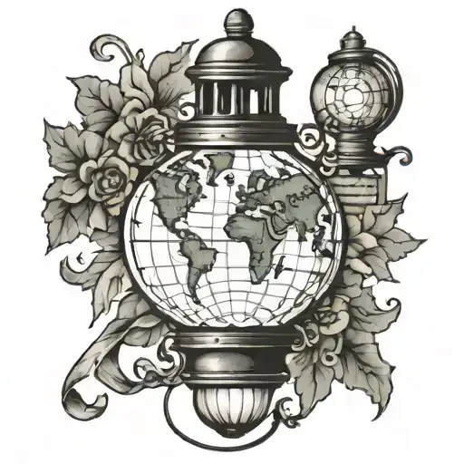 lantern with old world map tattoo design idea