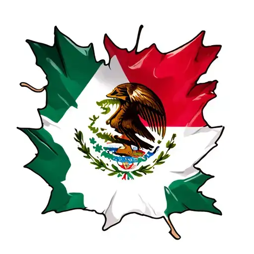 Maple sheet with mexico flag inside in the Blackwork style center tattoo design idea