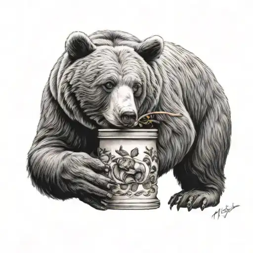 bear holding honey pot tattoo design idea