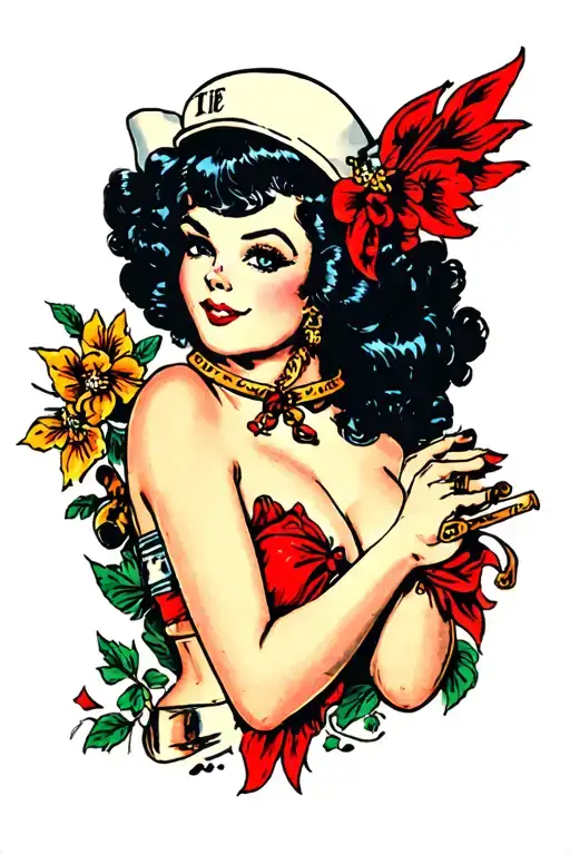 sailor Jerry pinup girl slut tattoo design idea