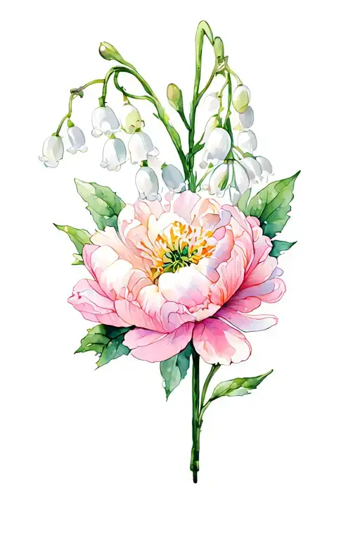 Flower tattoo including a peony, paperwhite and lily of the valley  tattoo design idea
