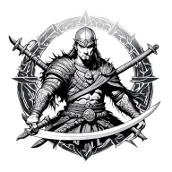 warrior with two swords tattoo design idea