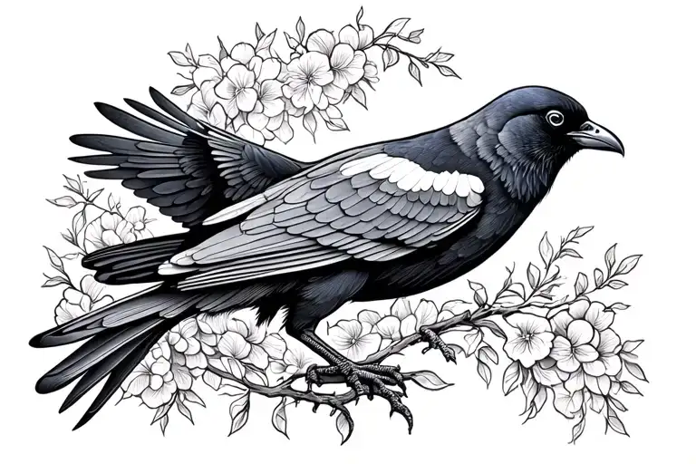 a swooping Cornish chough tattoo design idea