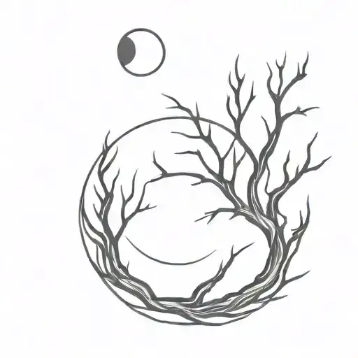 moon consisting of many thorny roots growing down tattoo design idea