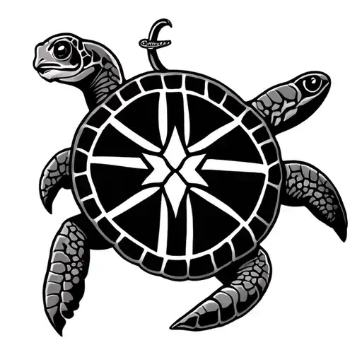 turtle, hook and Guam flag intertwined tattoo design idea