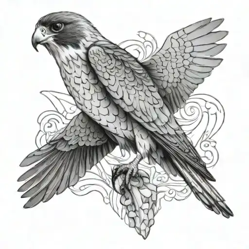 peregrine falcon fine line tattoo design idea
