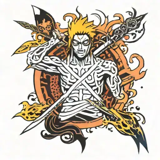 Bleach zangetsu with aura Vibrant colors surrounding tattoo design idea