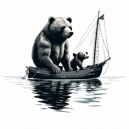 papa bear and cub sailing sail boat tattoo design idea