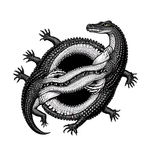 Two crocodiles intertwined with each other, forming a semblance of a circle on the knee cup tattoo design idea