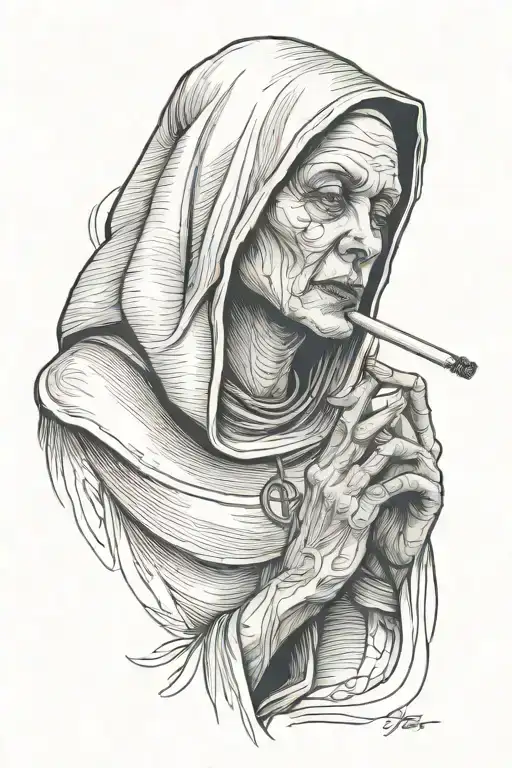 the nun smoking a cigarette tattoo design idea