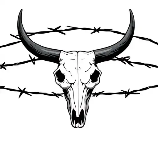bull skull and barbed wire tattoo design idea