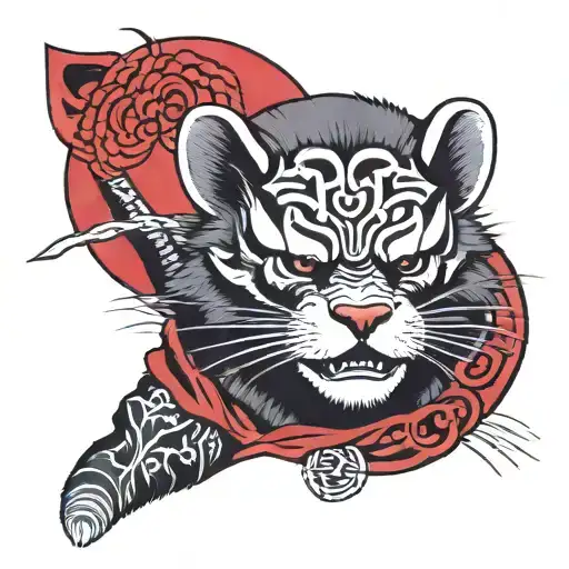samurai ferret with oni mask tattoo design idea