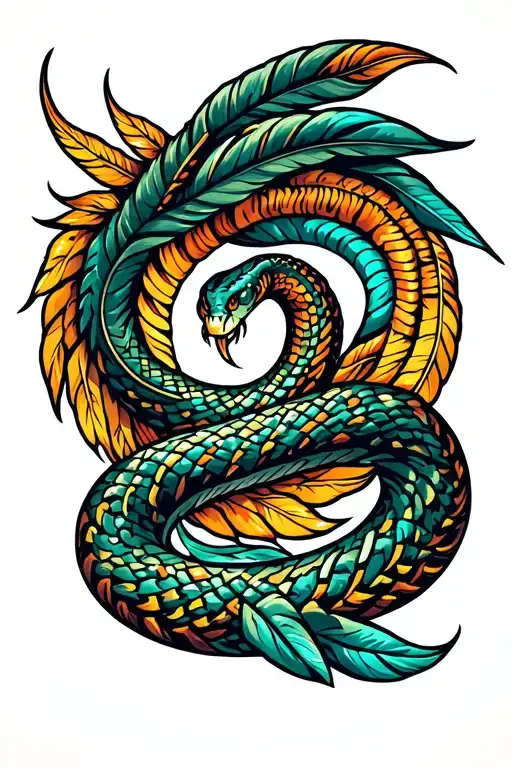 aztec feathered snake coiled tattoo design idea