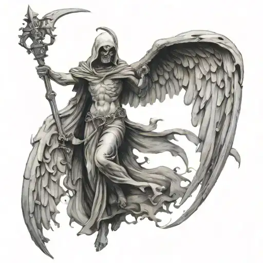 A combination of a reaper and arch angel symbolizing the balance between life and death tattoo design idea