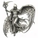 A combination of a reaper and arch angel symbolizing the balance between life and death tattoo design idea