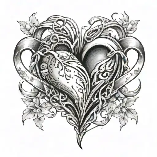 beating heart with diamond wedding rings intertwined tattoo design idea