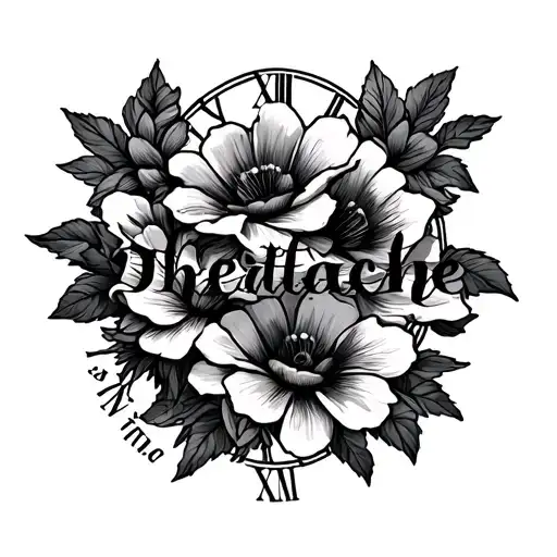 "Death leaves a heartache" flowers and Roman numerals tattoo design idea