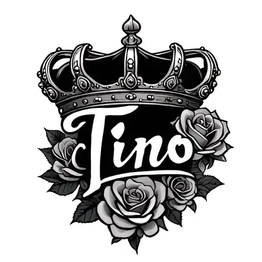 "Tino" king crown and roses tattoo design idea