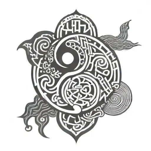 yin yang with endless knot intertwined tattoo design idea