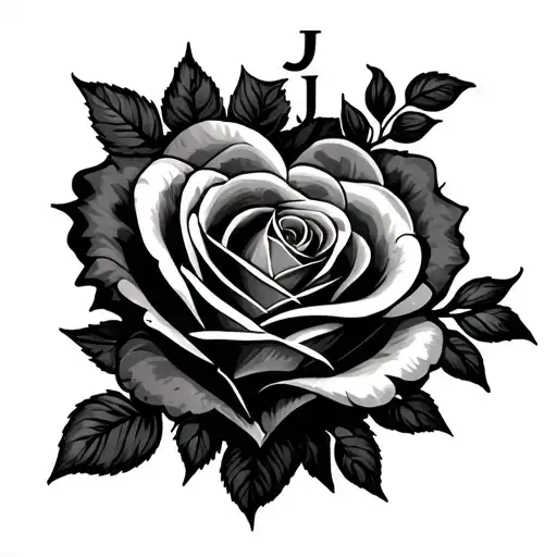 initial J heart and rose tattoo design idea