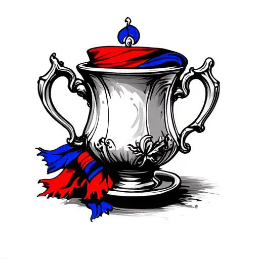 fa cup with red and blue scarf tattoo design idea