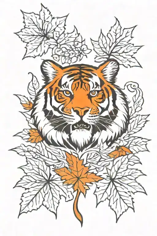 tiger head, eagle, maple leafs tattoo design idea